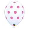 Lateksowe Balony białe z nadru. Różowe grochy 11" - 28 cm / 6 szt.