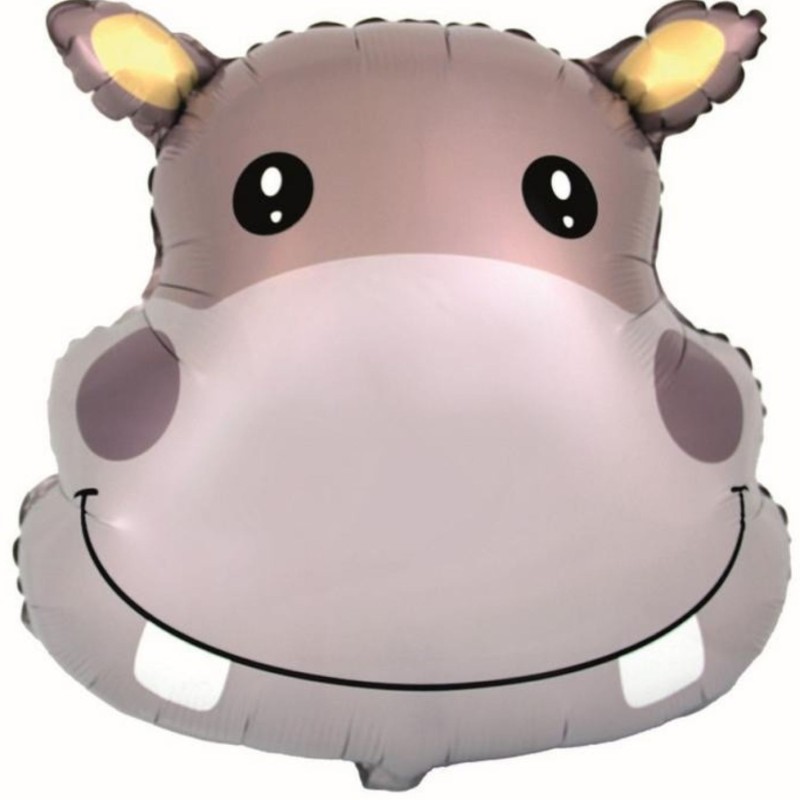 Foliowy balon szary w kształcie Hipopotama 24" - 61 cm. 1 szt. (pakowany)