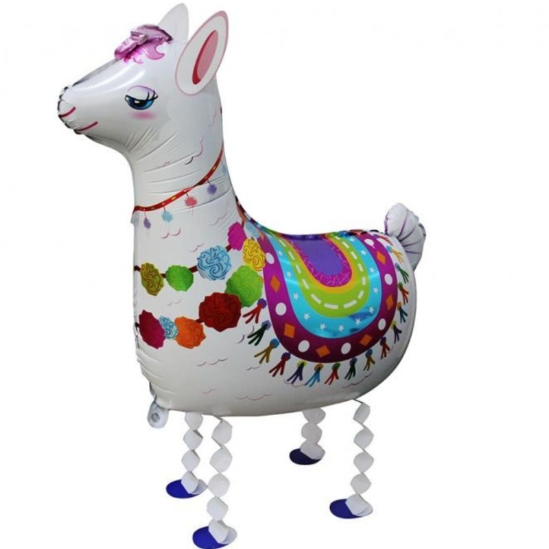 Kolorowy Balon foliowy Lama, 67x75 cm, biała, chodząca 1 szt.