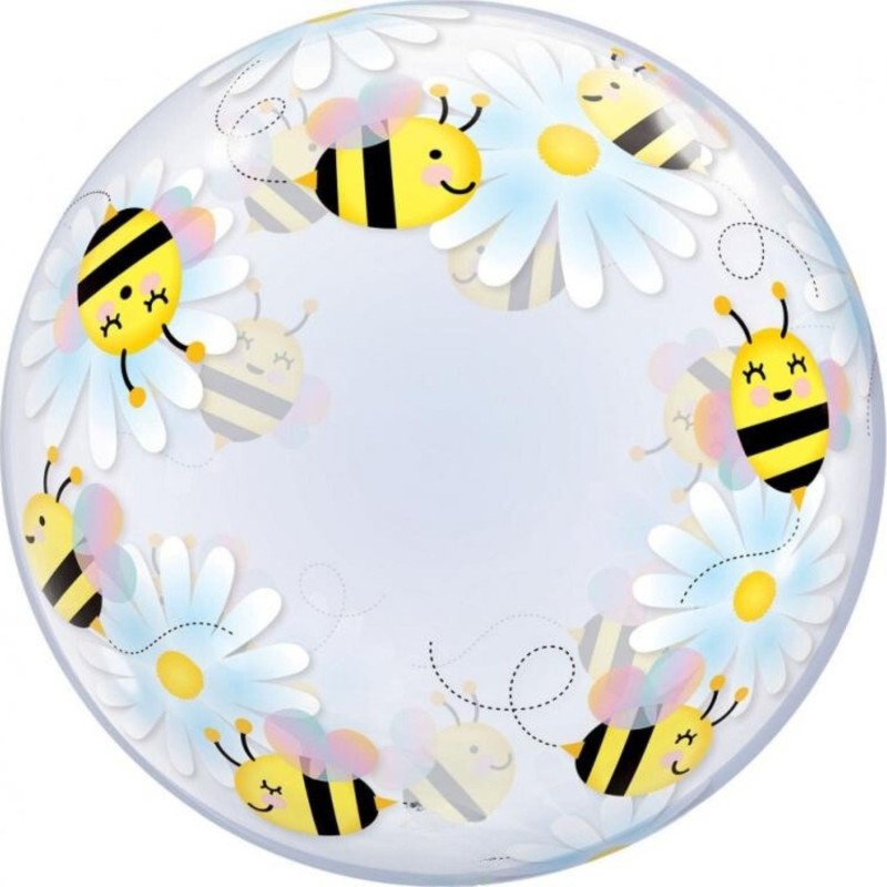 Foliowy balon przezroczysty z Kwiatkami i Pszczółkami 24" - 61 cm. 1 szt.