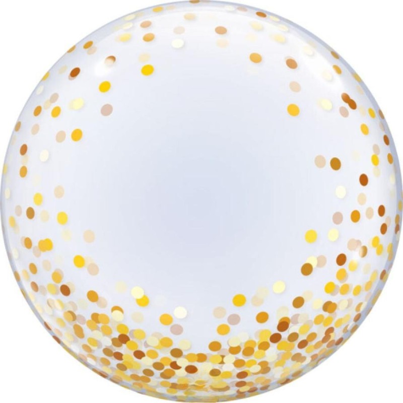 Foliowy balon przezroczysty w złote grochy 24" - 61 cm. 1 szt.