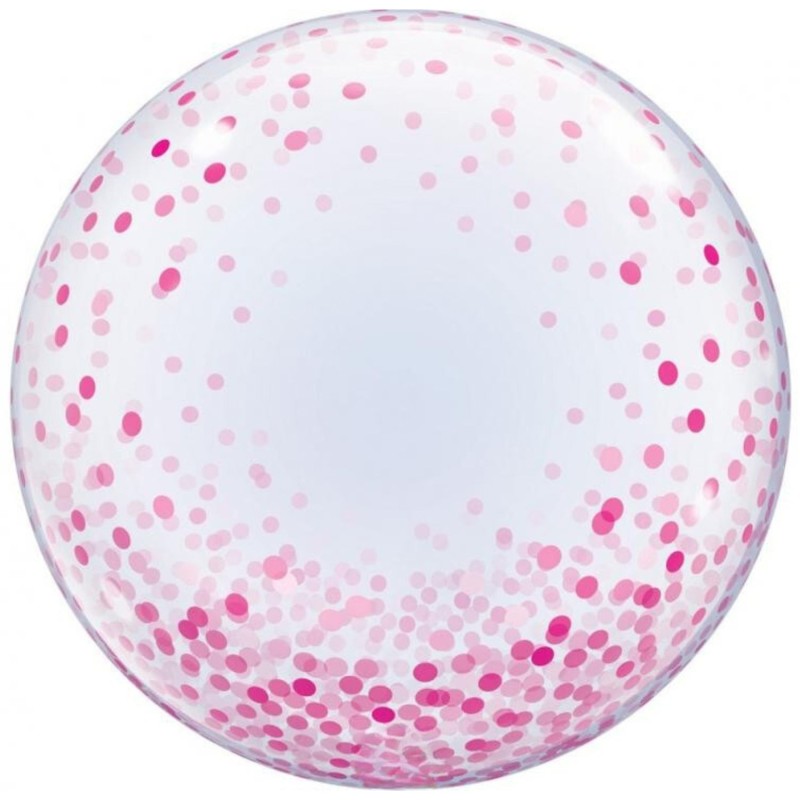 Foliowy balon przezroczysty w różowe grochy 24" - 61 cm. 1 szt.