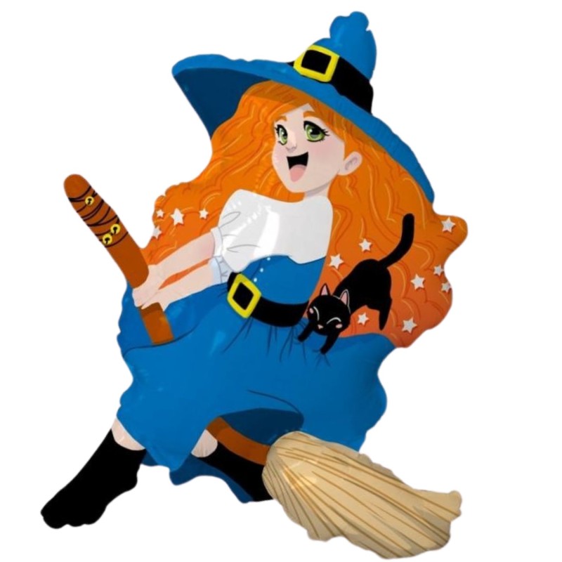 Kolorowy Balon foliowy 24" FX - Czarownica na miotle, 1 szt.