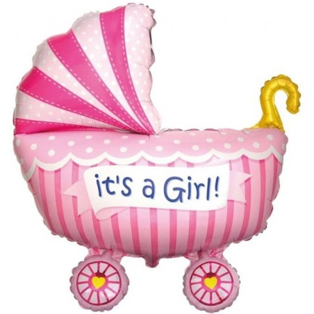 Kolorowy Balon foliowy 24" FX - "Wózek dla dziewczynki" (różowy), pakowany 1 szt.