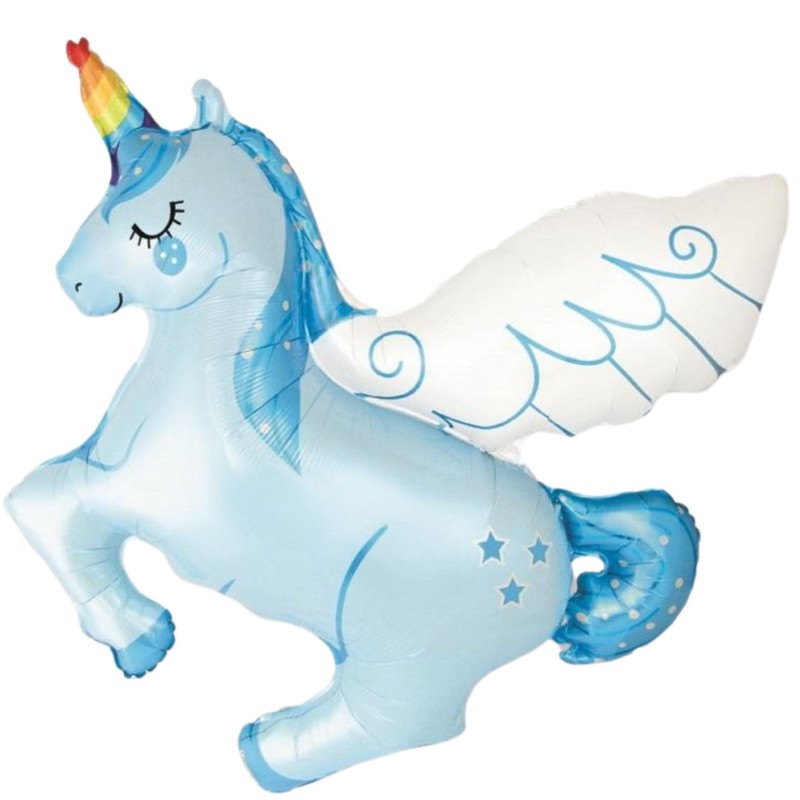 Kolorowy Balon foliowy 14" FX - Jednorożec - Tęczowy róg, niebieski 35 cm 1 szt.