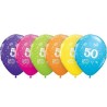 Lateksowe kolorowe balony cyfra 50, 11" - 28 cm. 6 szt.