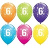 Lateksowe kolorowe balony cyfra 6, 11" - 28 cm. 6 szt.