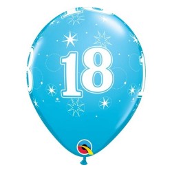 Lateksowe Balony niebieskie z napis. "18" 11" - 28 cm / 6 szt.