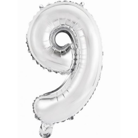 Balon foliowy srebrna Cyfra 9, 14"- 35 cm / 1 szt