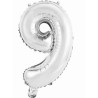Balon foliowy srebrna Cyfra 9, 14"- 35 cm / 1 szt