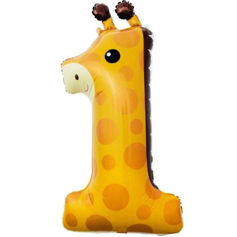 Balon foliowy pomarańczowa żyrafa Cyfra 1, 31"- 80 cm / 1 szt.