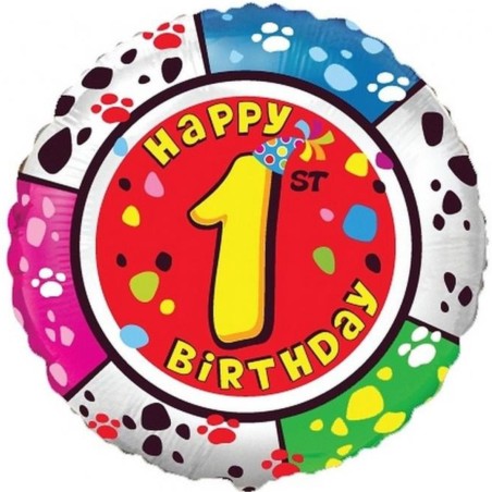 Foliowy balon kolorowy "Happy Birthday - 1", 18" - 46 cm. 1 szt. (pakowany)
