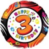 Foliowy balon kolorowy "Happy Birthday - 3", 18" - 46 cm. 1 szt. (pakowany)