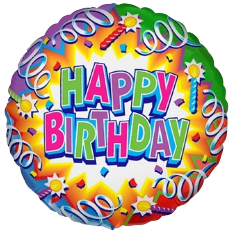 Foliowy balon kolorowy "Happy Birthday", 18" - 46 cm. 1 szt.