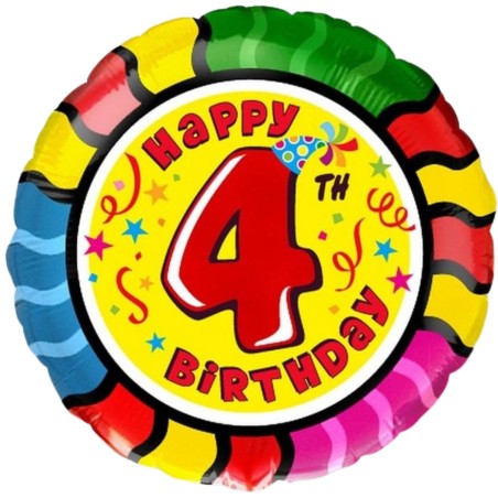 Foliowy balon kolorowy "Happy Birthday - 4", 18" - 46 cm. 1 szt. (pakowany)