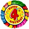 Foliowy balon kolorowy "Happy Birthday - 4", 18" - 46 cm. 1 szt. (pakowany)
