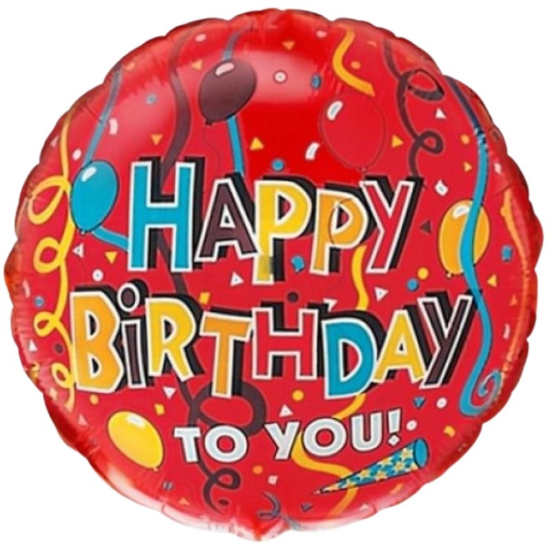 Foliowy balon kolorowy "Happy Birthday", 18" - 46 cm. 1 szt.