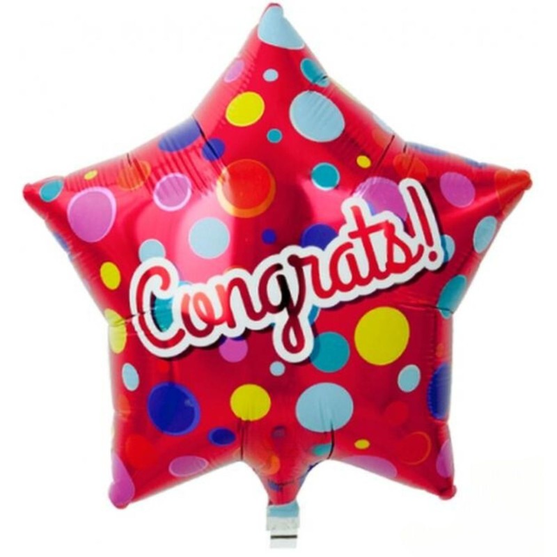Foliowe Balony czerwony z napisem "Congrats". 15"- 38 cm / 1 szt.