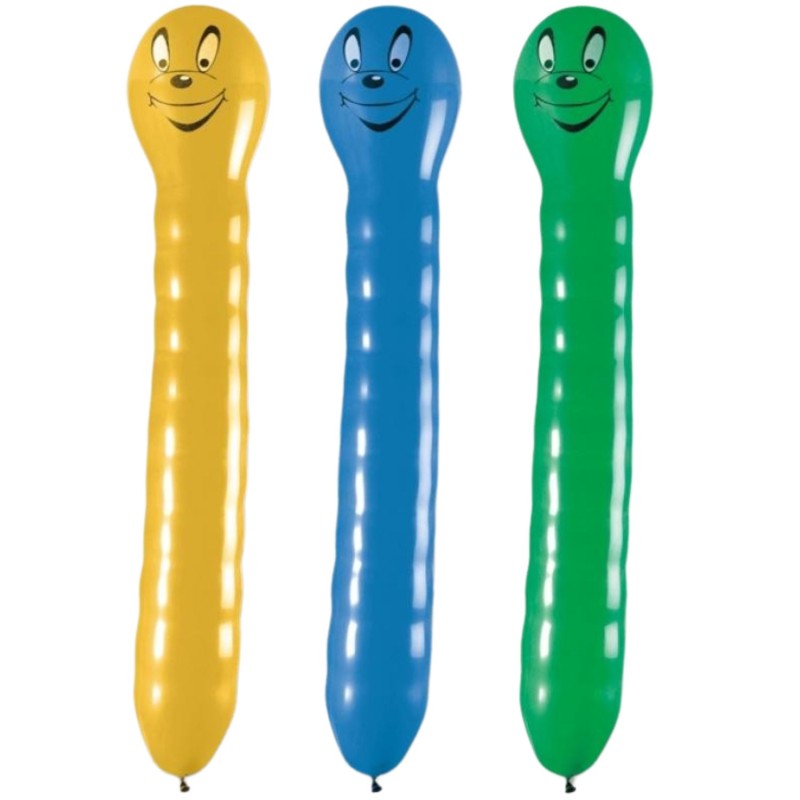 Lateksowe Balony Kolorowe w kształcie "Dżdżownice długie". 30"- 95 cm / 3 szt.