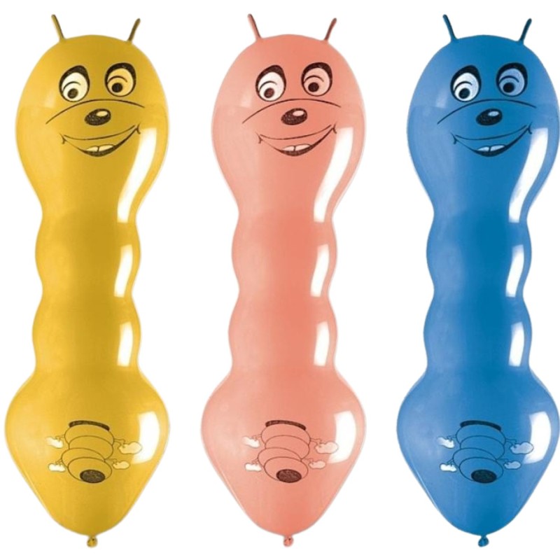 Lateksowe Balony Kolorowe w kształcie "Dżdżownicy z rogami". 30"- 76 cm / 3 szt.