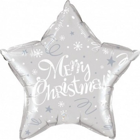Foliowe Balony srebrny z napisem "Merry Christmas". 20"- 50 cm / 1 szt.