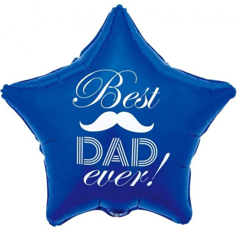 Foliowe Balony niebieski z napisem "Best Dad Ever". 19"- 48 cm / 1 szt.