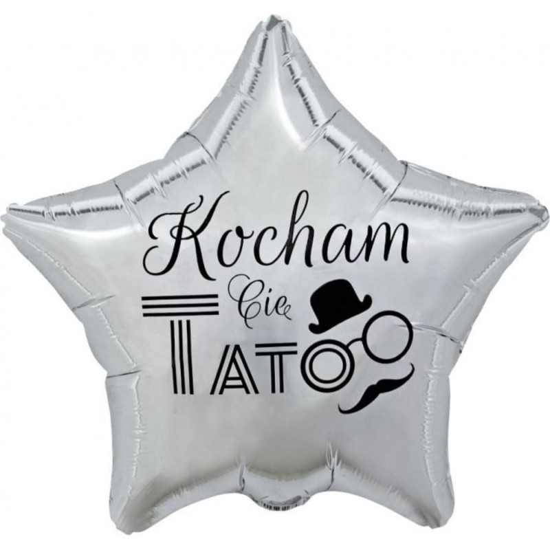 Foliowe Balony srebrny z napisem "Kocham cię Tato". 19"- 48 cm / 1 szt.
