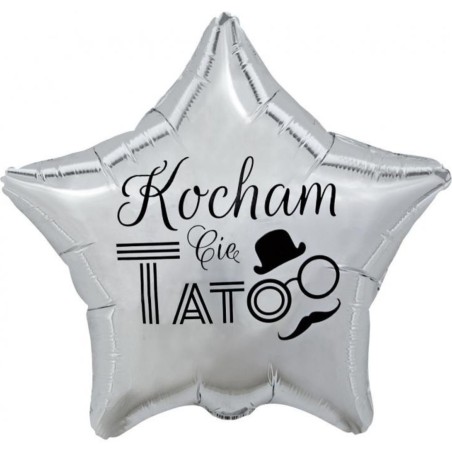 Foliowe Balony srebrny z napisem "Kocham cię Tato". 19"- 48 cm / 1 szt.