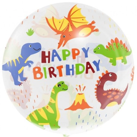 Foliowe Balony kolorowe z napisem "Happy Birthday"(Dinozaury). 20"- 50 cm / 1 szt.