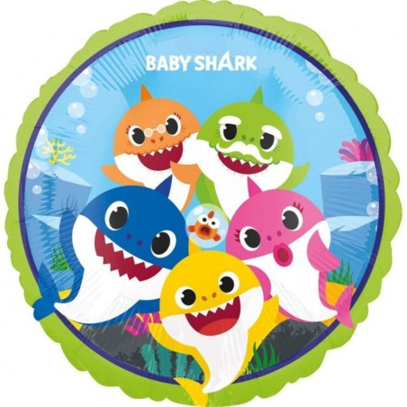 Foliowe Balony kolorowe z nadrukiem "Baby Shark". 18"- 46 cm / 1 szt.