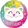 Foliowe Balony kolorowe z napisem "Happy Birthday"(Caticorn). 18"- 46 cm / 1 szt.