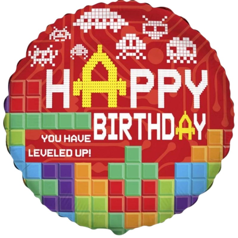 Foliowe Balony kolorowe z napisem "Happy Birthday"(Retro). 18"- 46 cm / 1 szt.(pakowany)