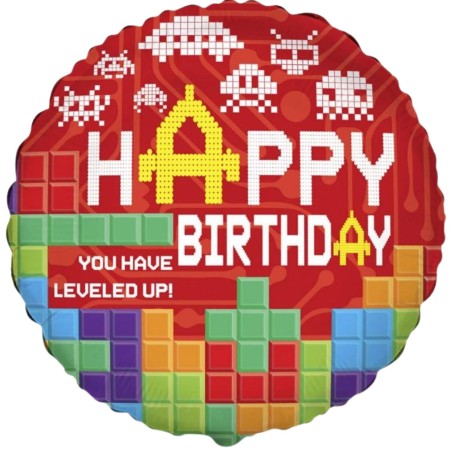 Foliowe Balony kolorowe z napisem "Happy Birthday"(Retro). 18"- 46 cm / 1 szt.(pakowany)