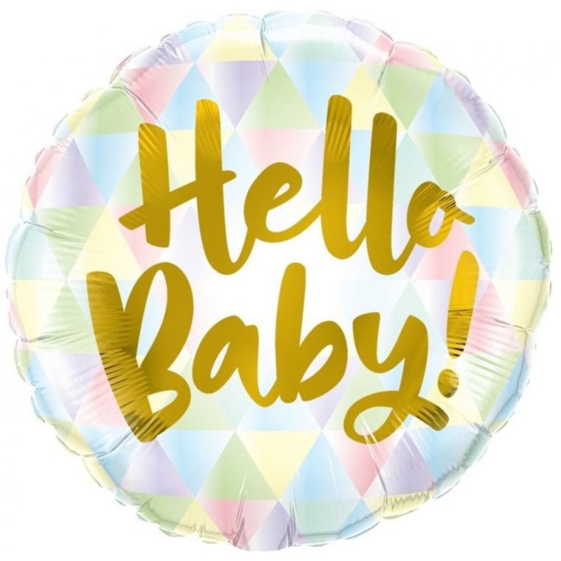 Foliowe Balony kolorowe z napisem "Hello Baby". 18"- 46 cm / 1 szt.