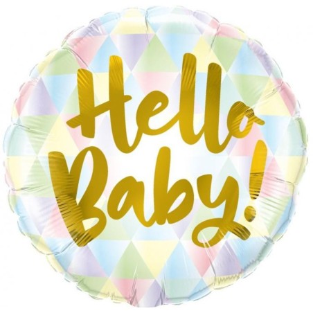 Foliowe Balony kolorowe z napisem "Hello Baby". 18"- 46 cm / 1 szt.
