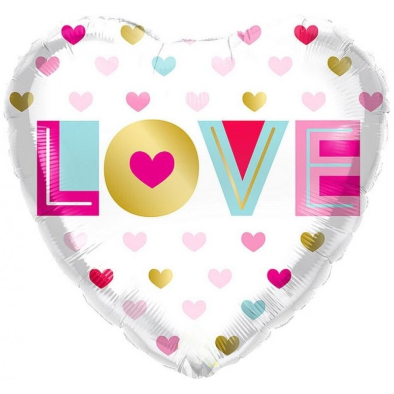 Foliowe Balony kolorowe metalik z napisem "Love"(Serca). 18"- 46 cm / 1 szt.