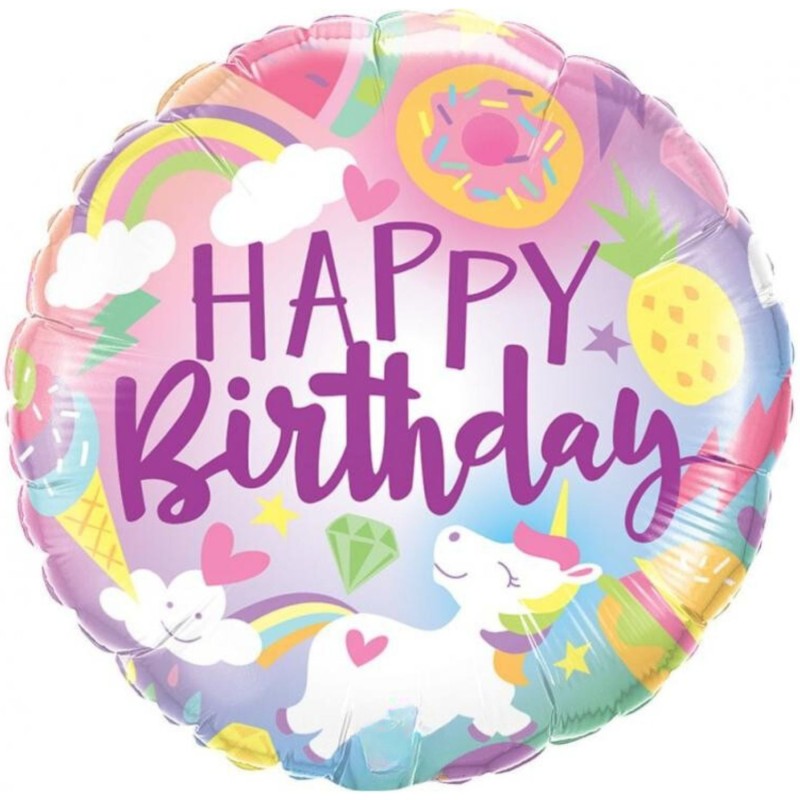 Foliowe Balony kolorowe z napisem "Happy Birthday". 18"- 46 cm / 1 szt.