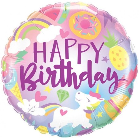 Foliowe Balony kolorowe z napisem "Happy Birthday". 18"- 46 cm / 1 szt.