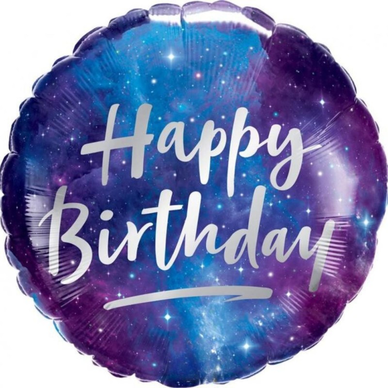 Foliowe Balony kolorowe z napisem "Happy Birthday"(Kosmos). 18"- 46 cm / 1 szt.